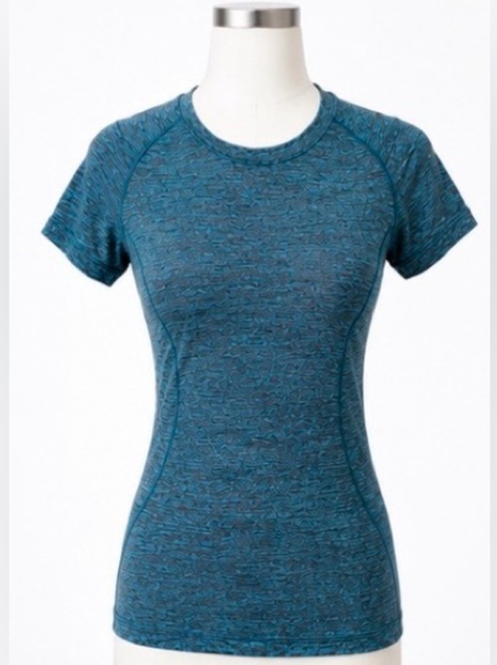 [Lululemon] Heathered Blue Seam Detail Short Sleeve Athletic Top Sz 6